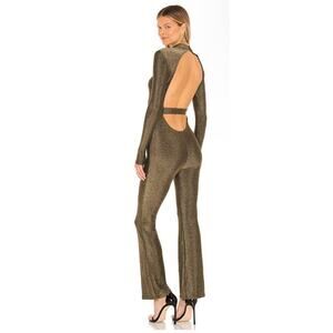 Revolve Superdown Metallic Nissa Open Back Flare Leg Jumpsuit, M